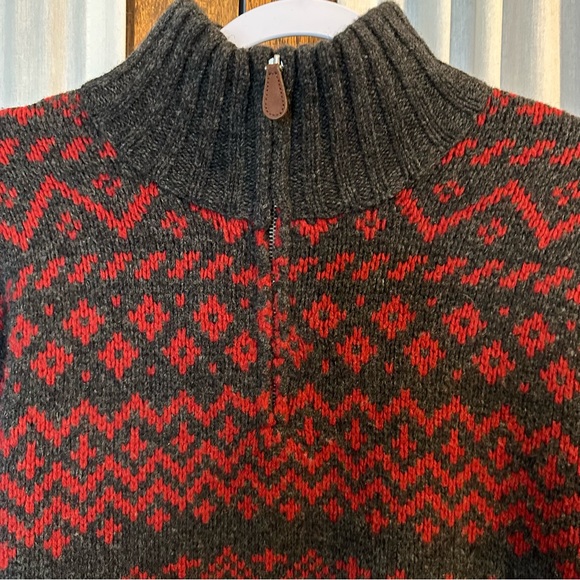 J. Crew Gray Red Fair Isle Lambswool 1/4 Zip Pullover Sweater - Picture 6 of 14